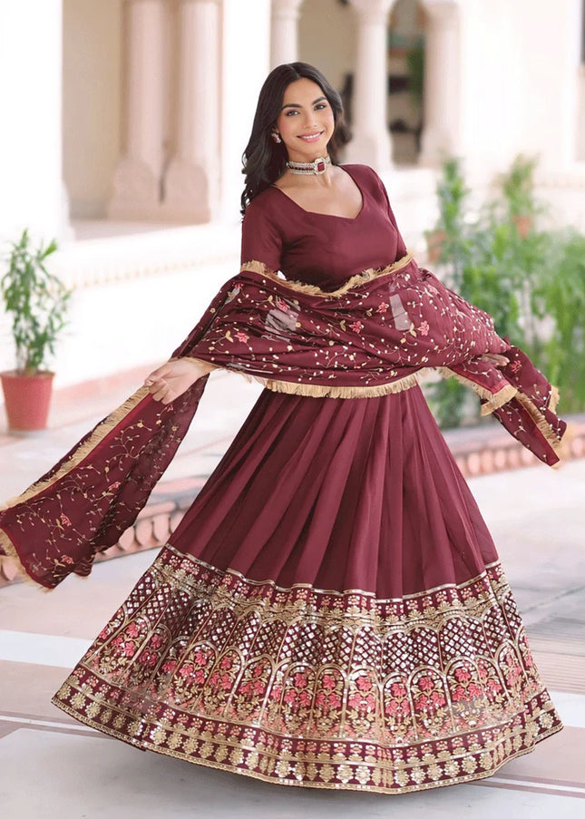 Maroon Embroidered Lehenga Choli