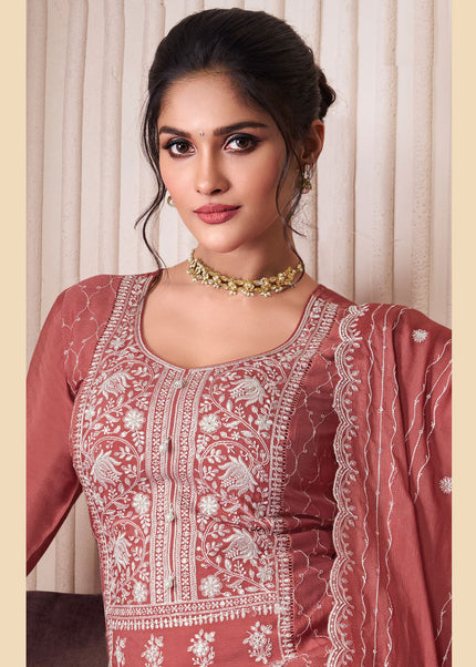 Rust Embroidered Sharara Suit