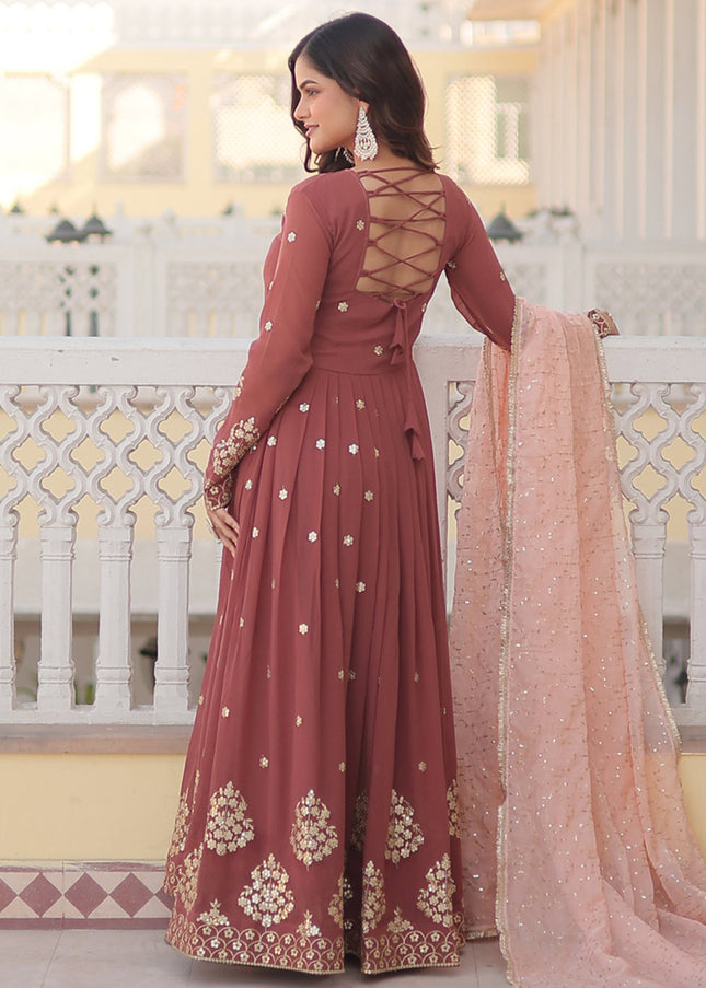 Rust Embroidered Anarkali Gown