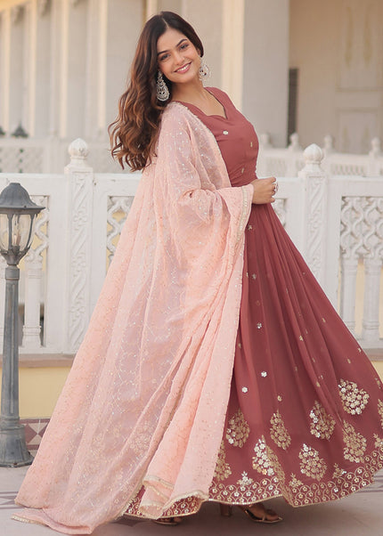 Rust Embroidered Anarkali Gown