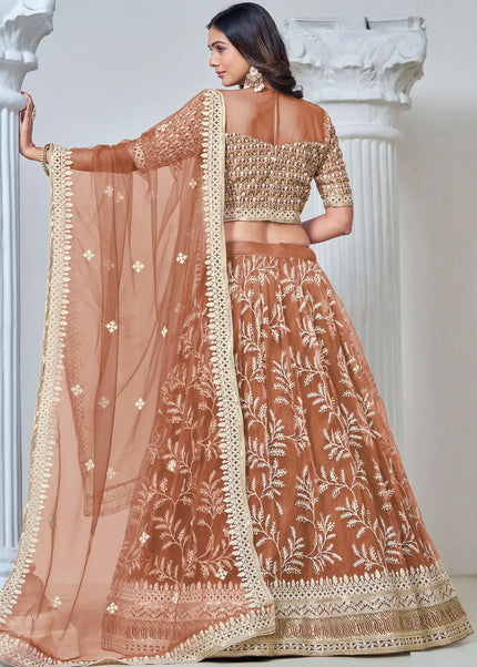 Rust Embroidered Lehenga Choli