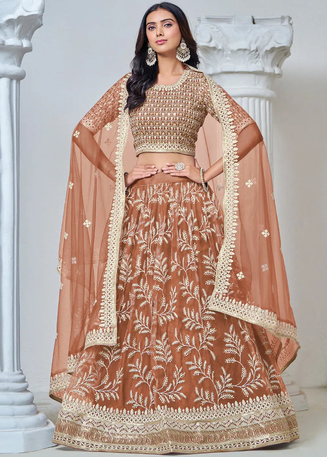 Rust Embroidered Lehenga Choli