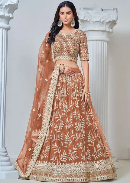 Rust Embroidered Lehenga Choli