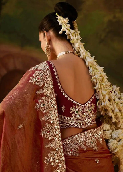 Rust and Maroon Embroidered Festive Saree