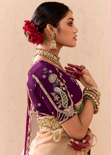 Lavender and Purple Embroidered Wedding Saree