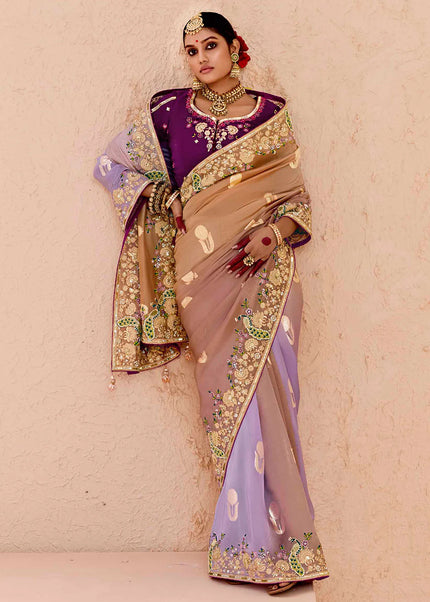 Lavender and Purple Embroidered Wedding Saree