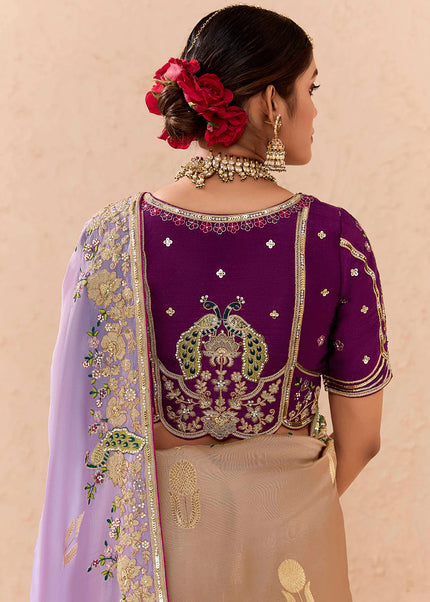 Lavender and Purple Embroidered Wedding Saree