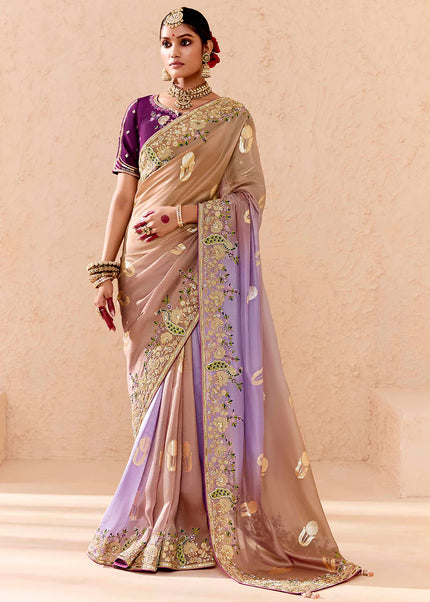 Lavender and Purple Embroidered Wedding Saree