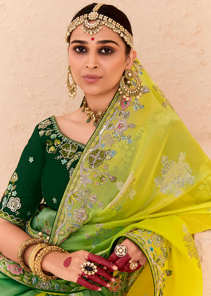 Green Embroidered Wedding Saree