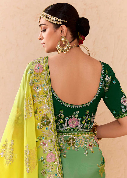 Green Embroidered Wedding Saree