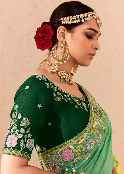 Green Embroidered Wedding Saree