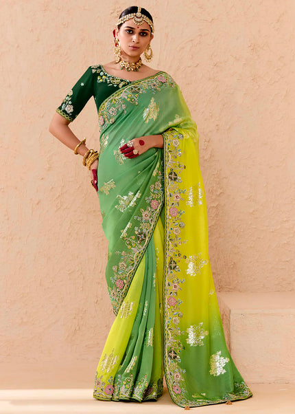 Green Embroidered Wedding Saree