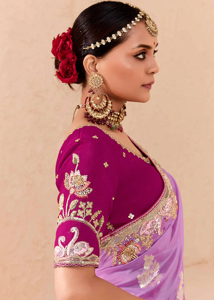 Pink and Magenta Embroidered Wedding Saree