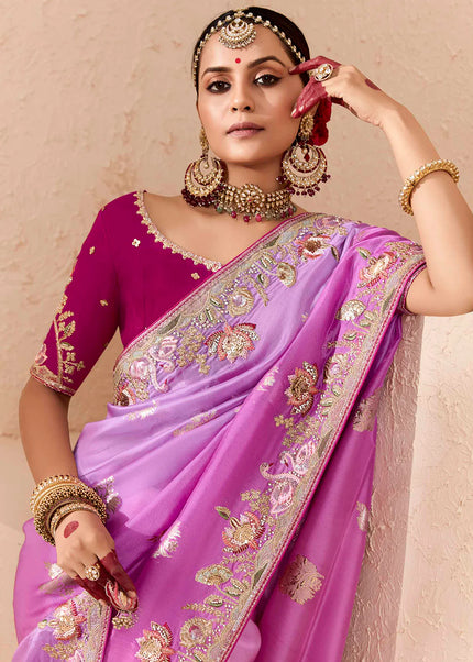 Pink and Magenta Embroidered Wedding Saree