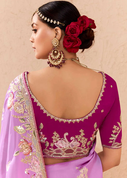 Pink and Magenta Embroidered Wedding Saree