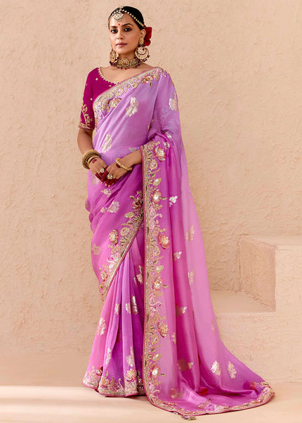 Pink and Magenta Embroidered Wedding Saree
