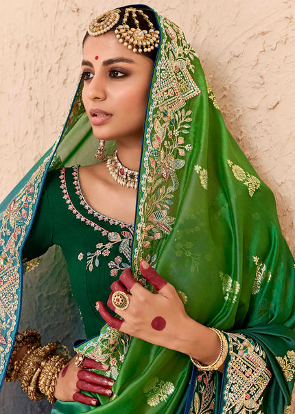 Green Embroidered Wedding Saree