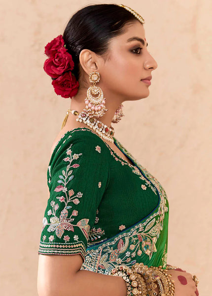 Green Embroidered Wedding Saree