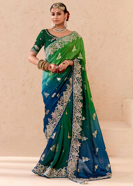 Green Embroidered Wedding Saree