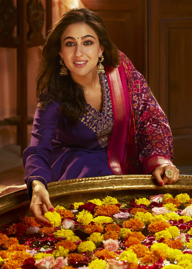 Purple Embroidered Pant Style Suit