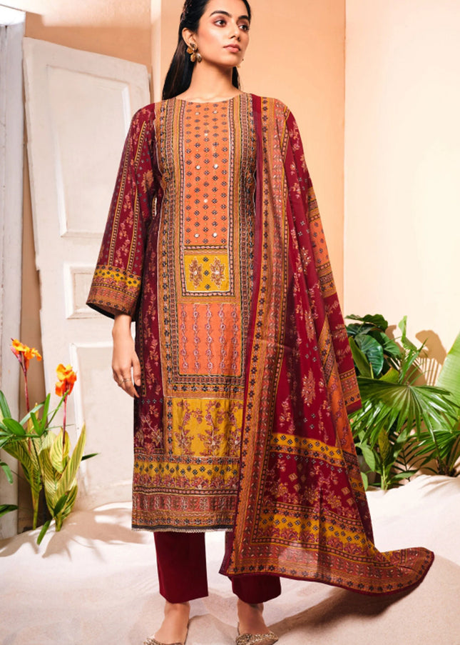 Marron Multicolor Printed and Embroidered Pant Suit