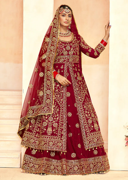 Maroon Embroidered Lehenga Anarkali