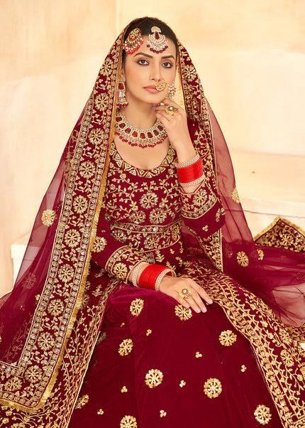 Maroon Embroidered Lehenga Anarkali