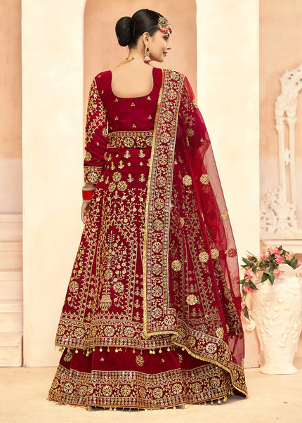 Maroon Embroidered Lehenga Anarkali