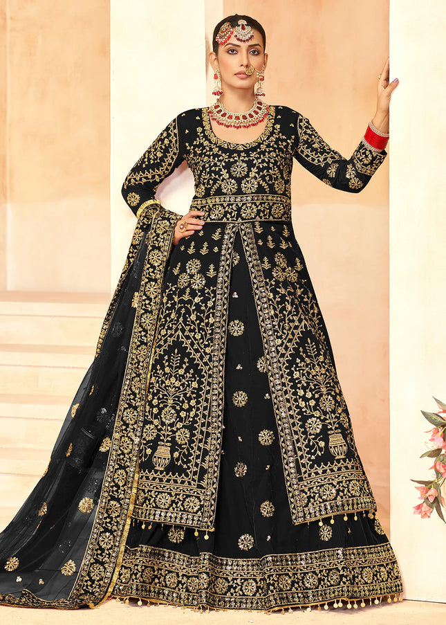 Black Embroidered Lehenga Anarkali