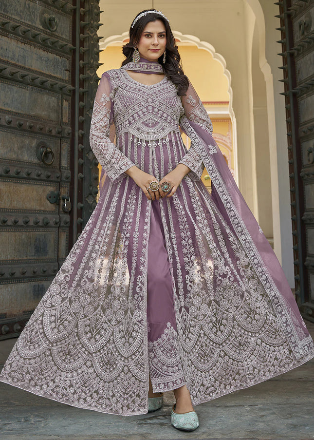Purple Embroidered Lehenga/ Pant Style Anarkali