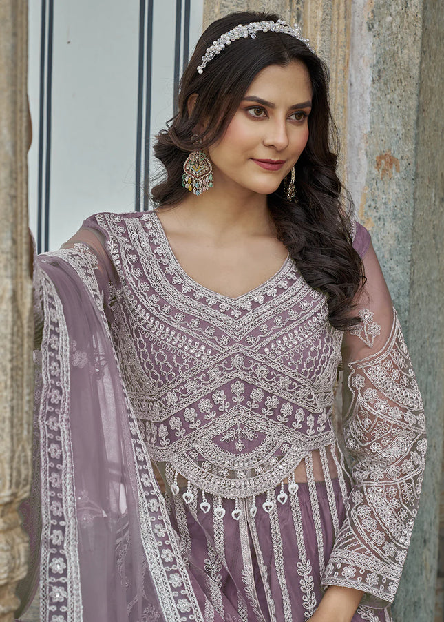 Purple Embroidered Lehenga/ Pant Style Anarkali
