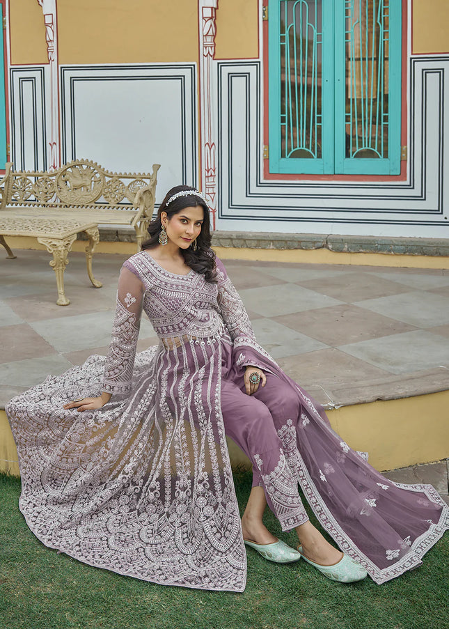 Purple Embroidered Lehenga/ Pant Style Anarkali