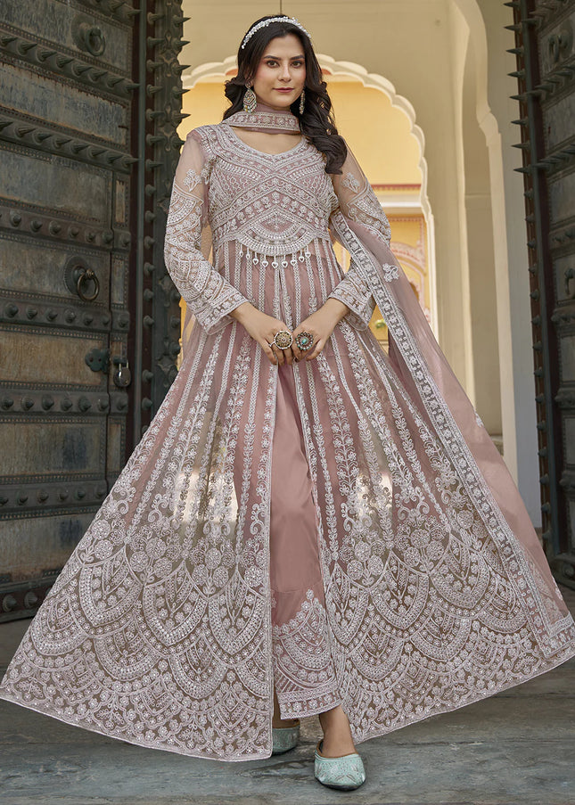 Mauve Embroidered Lehenga/ Pant Style Anarkali