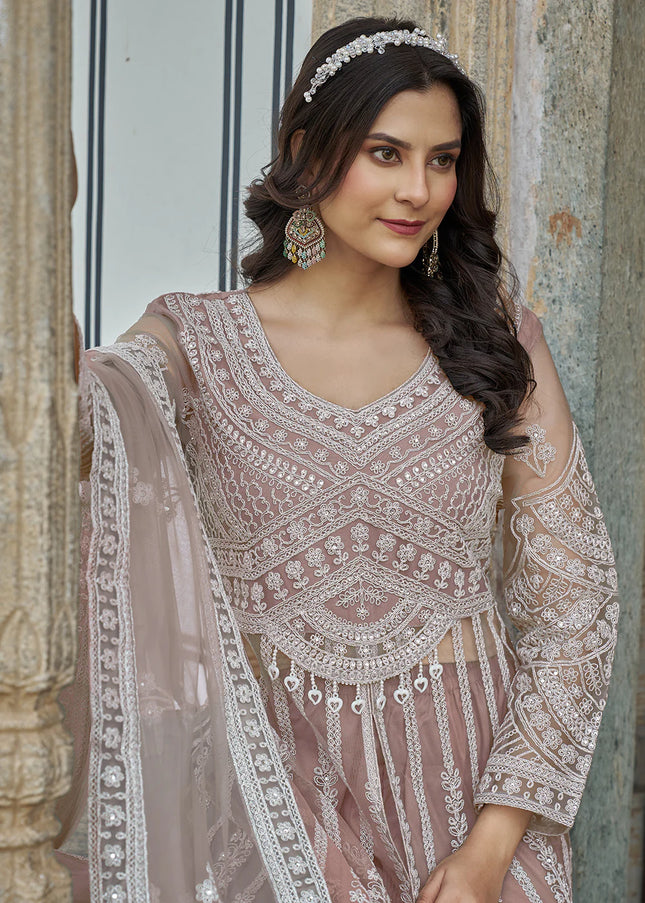 Mauve Embroidered Lehenga/ Pant Style Anarkali