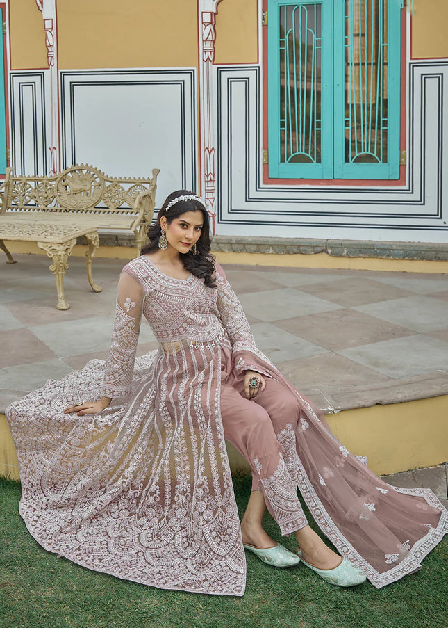 Mauve Embroidered Lehenga/ Pant Style Anarkali