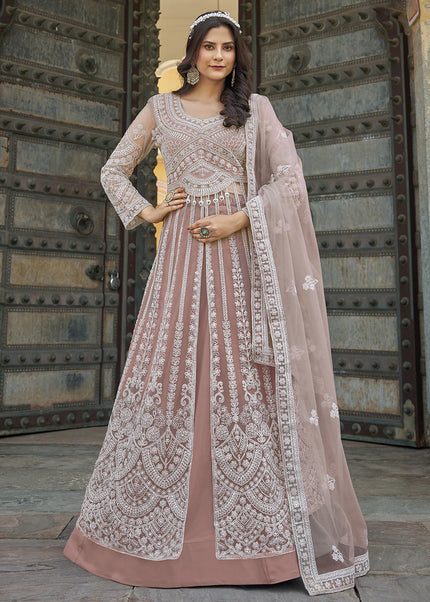 Mauve Embroidered Lehenga/ Pant Style Anarkali