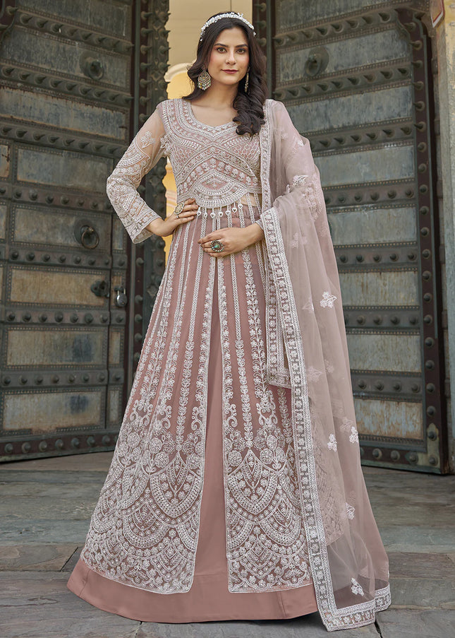 Mauve Embroidered Lehenga/ Pant Style Anarkali