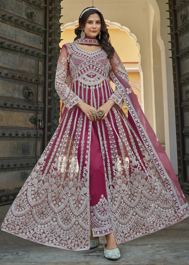 Pink Embroidered Lehenga/ Pant Style Anarkali