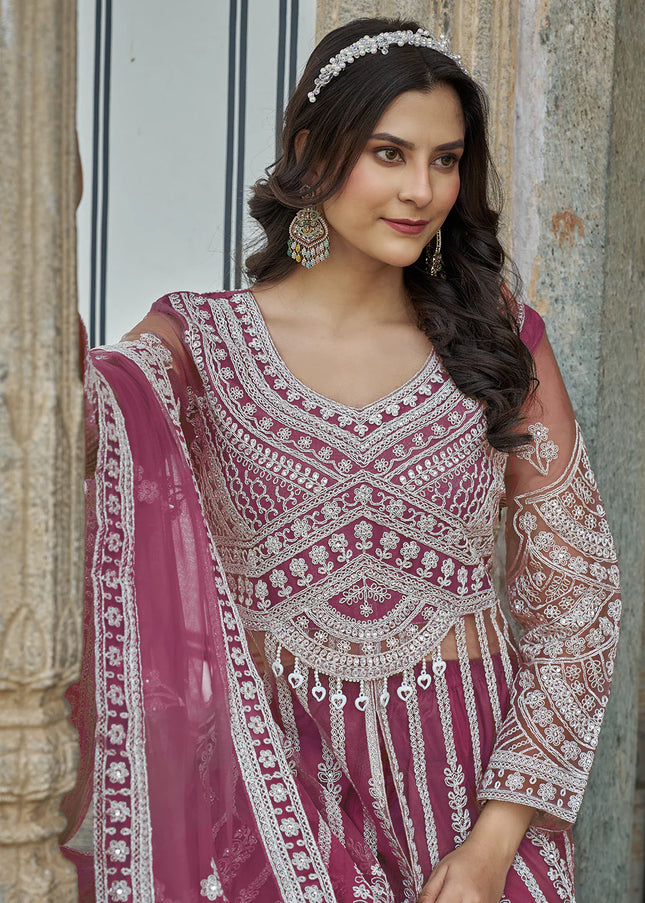 Pink Embroidered Lehenga/ Pant Style Anarkali