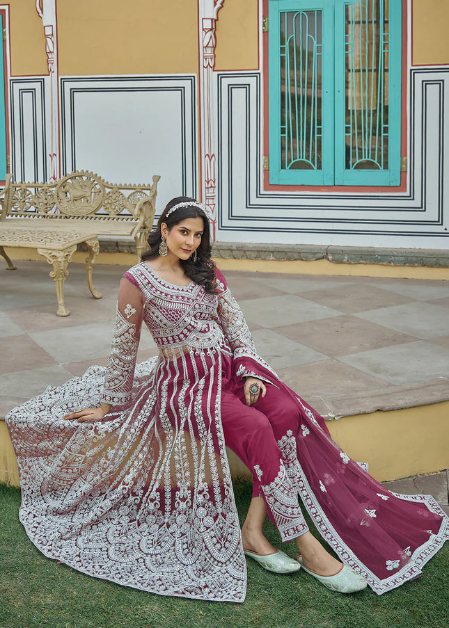 Pink Embroidered Lehenga/ Pant Style Anarkali