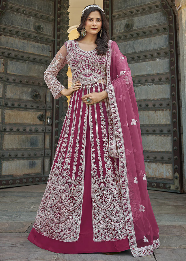 Pink Embroidered Lehenga/ Pant Style Anarkali