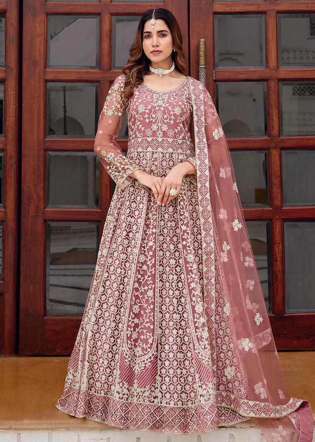 Mauve Embroidered Anarkali
