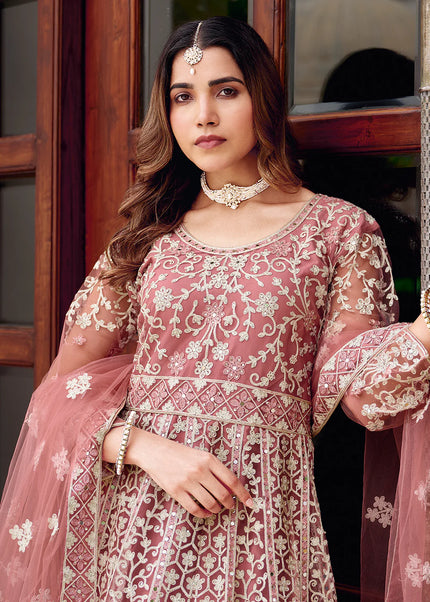 Mauve Embroidered Anarkali