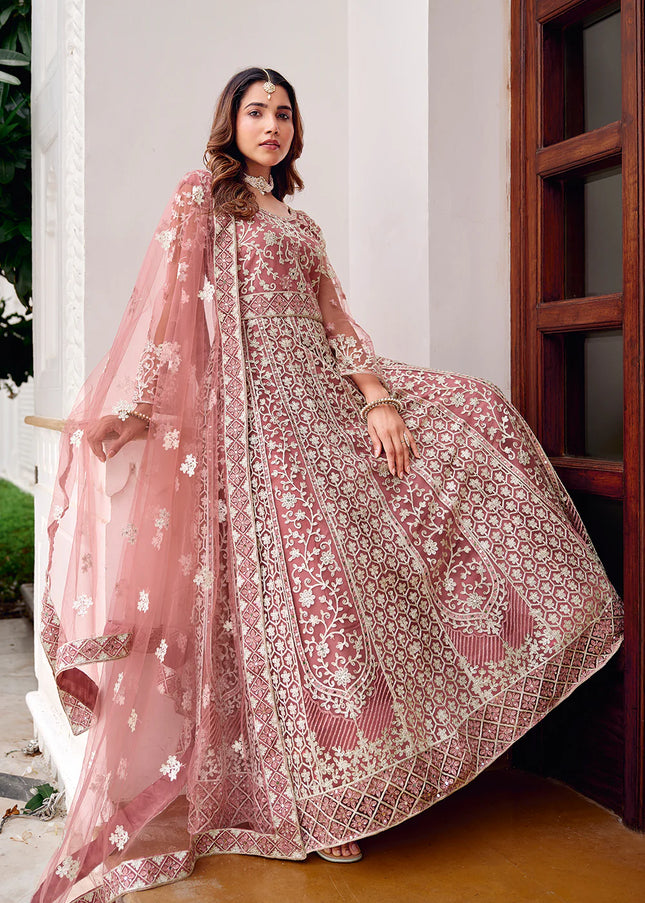 Mauve Embroidered Anarkali