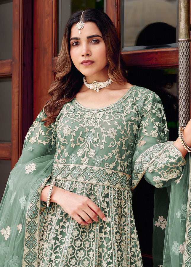 Sea Green Embroidered Anarkali