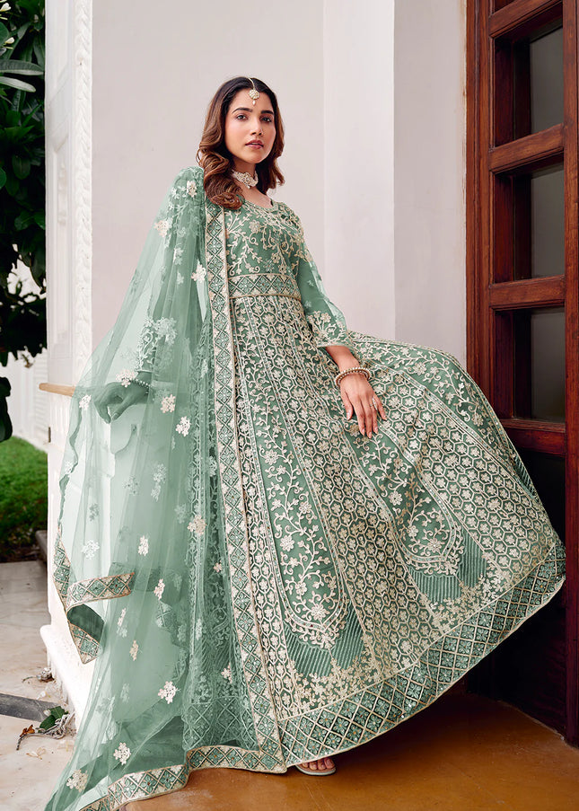 Sea Green Embroidered Anarkali