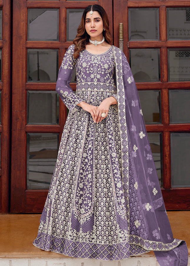 Purple Embroidered Anarkali