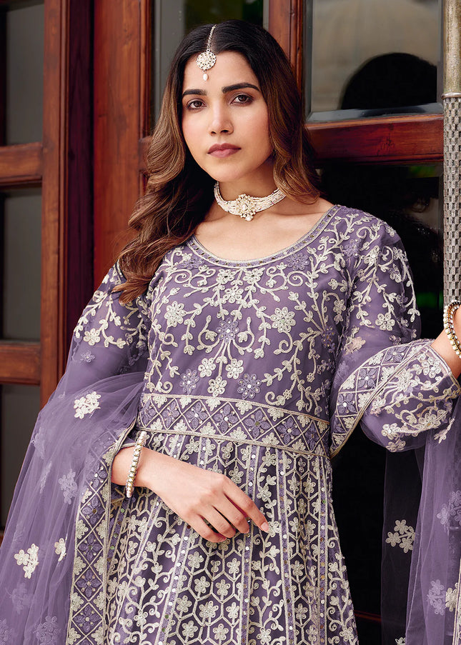 Purple Embroidered Anarkali