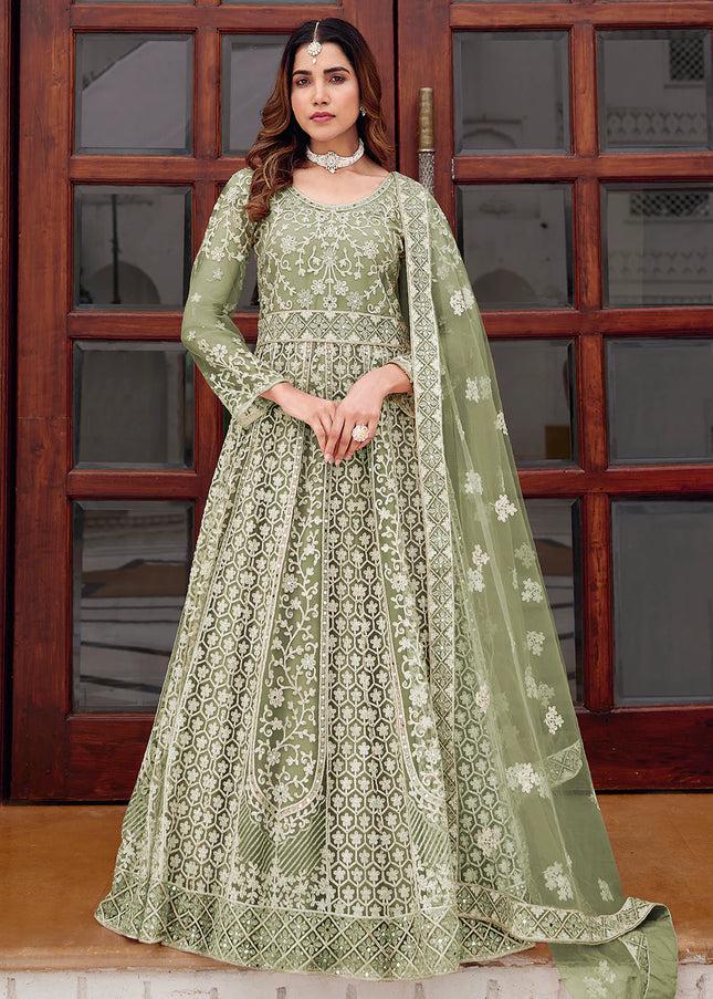 Green Embroidered Anarkali