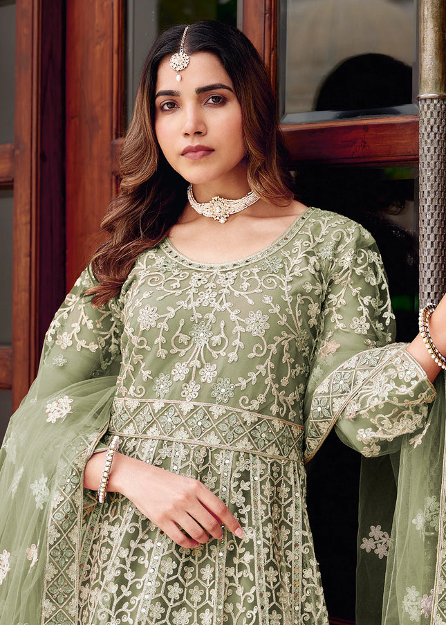 Green Embroidered Anarkali